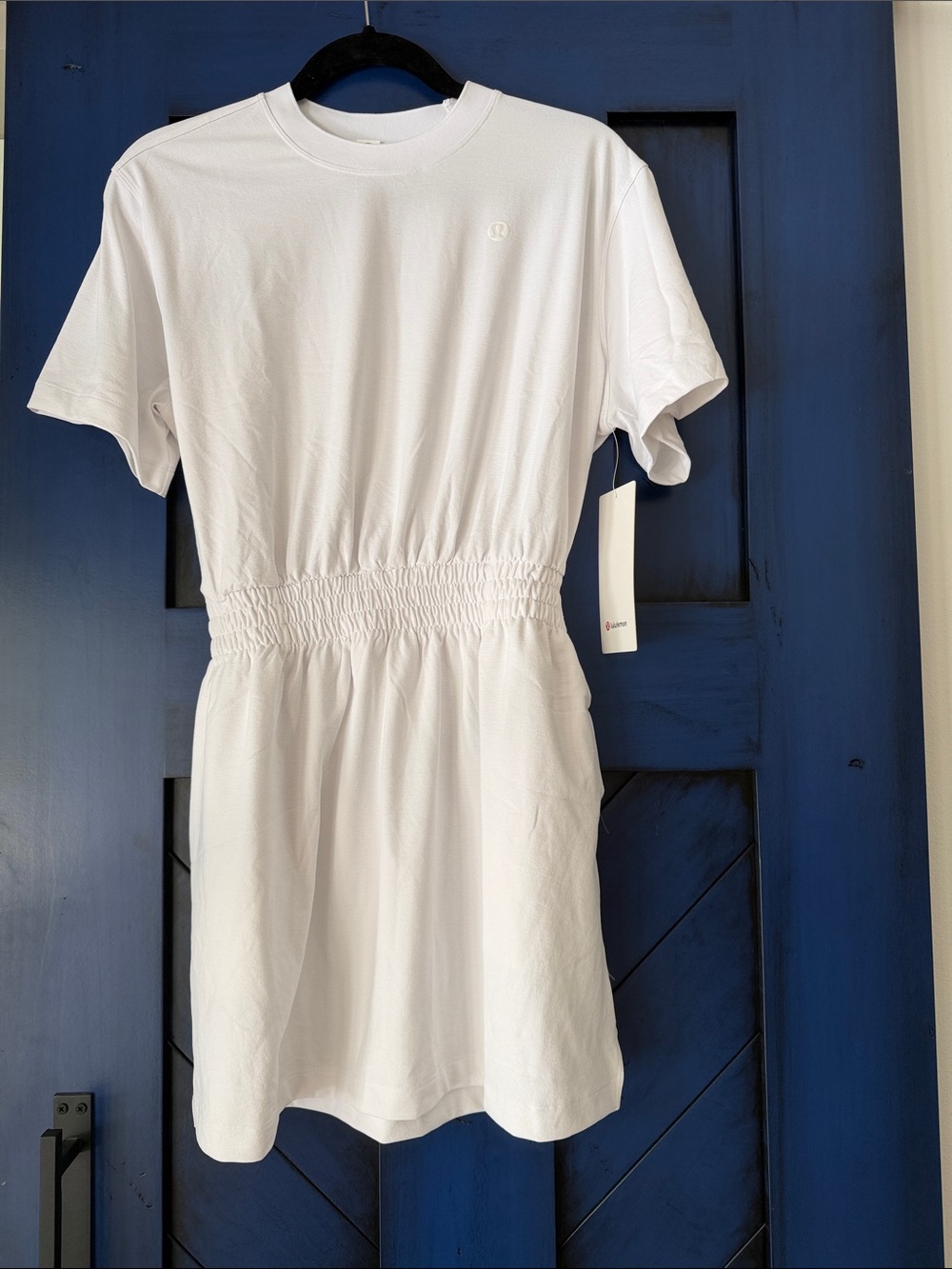lululemon athletica Smocked-Waist T-Shirt Dress with pockets. White NWT